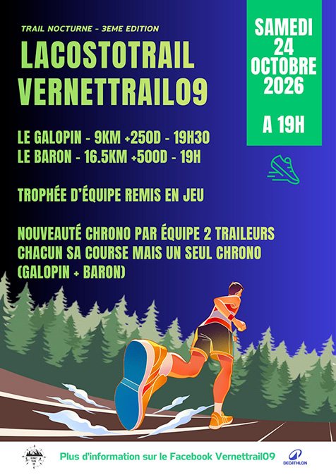Affiche du Lacostotrail, le 24 octobre 2026 au Vernet d’Ariège