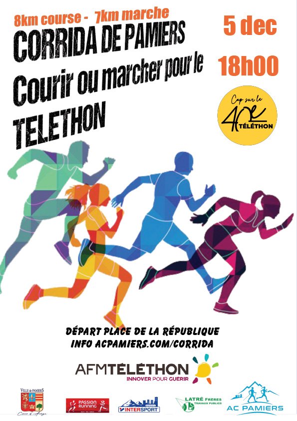 Affiche officielle de la Corrida de Pamiers 2026, samedi 5 décembre, au profit du Téléthon